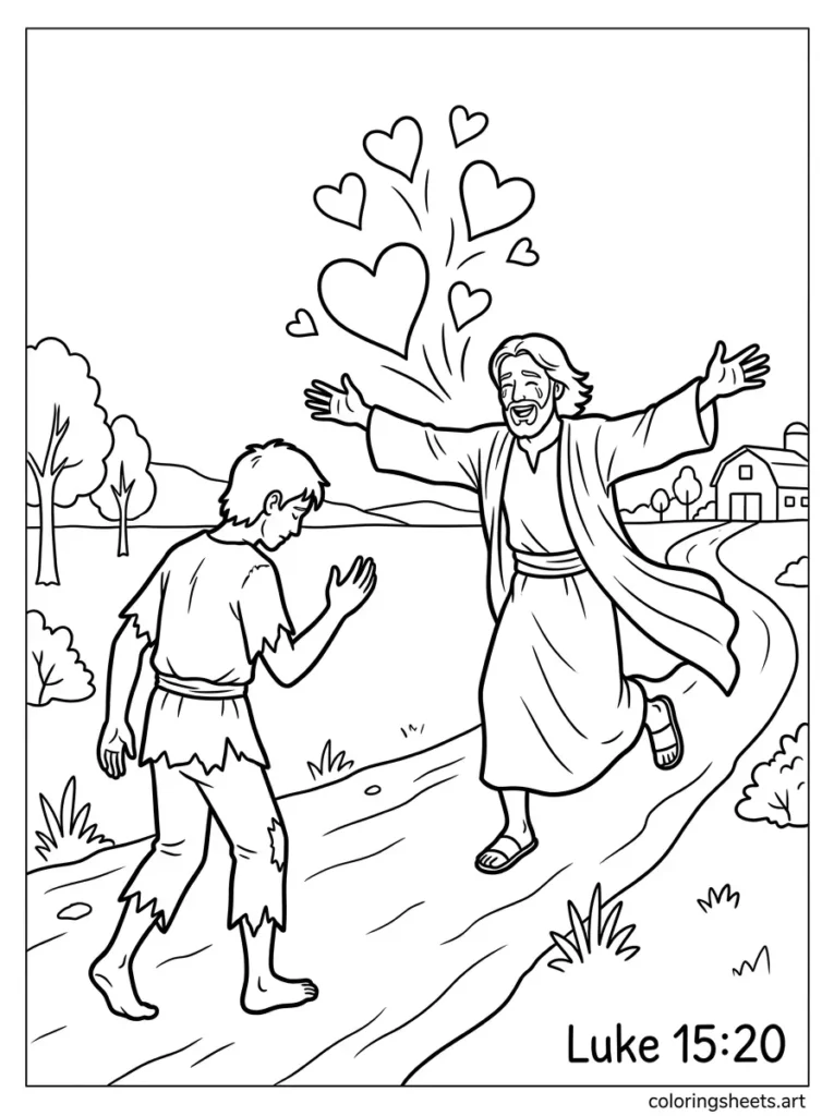 The Prodigal Son returns home to his father Sunday school Bible coloring page Luke 15
