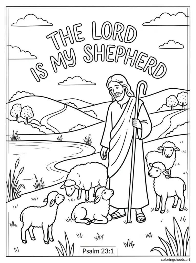 The Lord is My Shepherd Psalm 23 Sunday school Bible coloring page