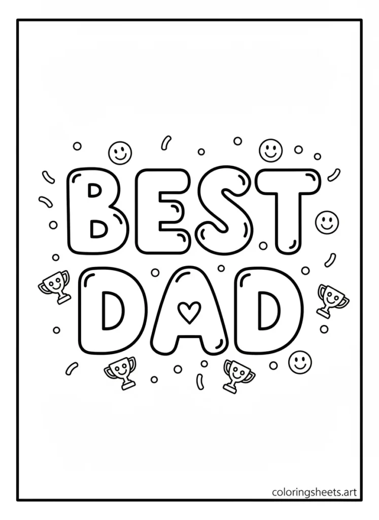 Best dad hollow bubble letters coloring page