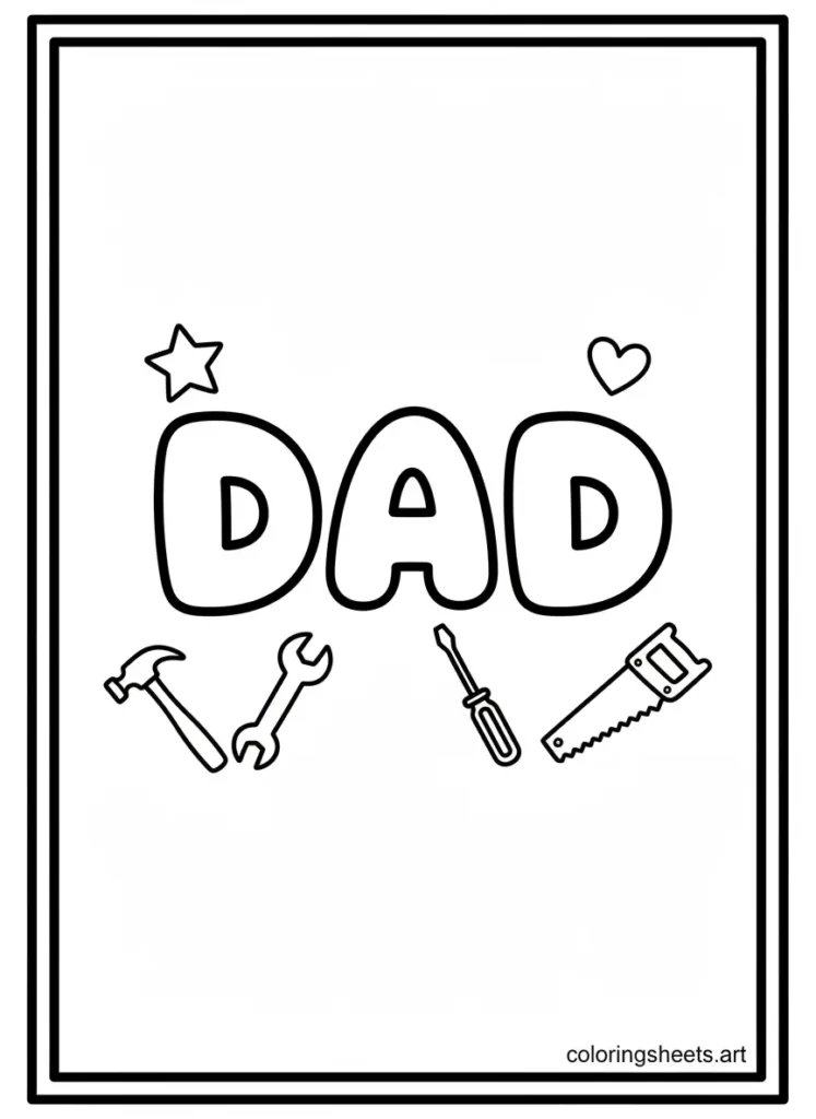 Dad hollow letters with tool shapes coloring page