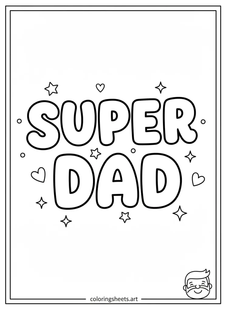 Super dad hollow bubble letters coloring page
