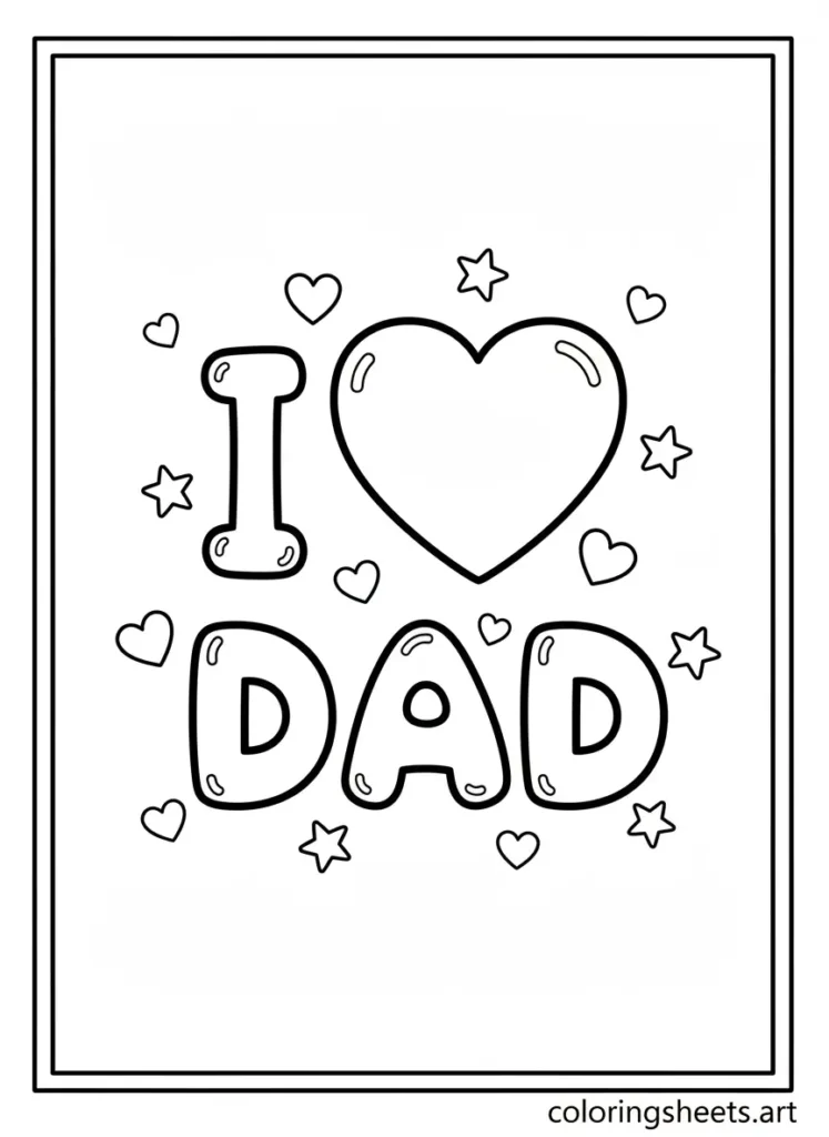 I love dad hollow bubble letters with heart coloring page