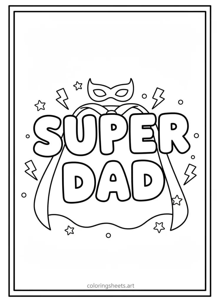 Super dad hollow letters with cape and mask outline coloring page