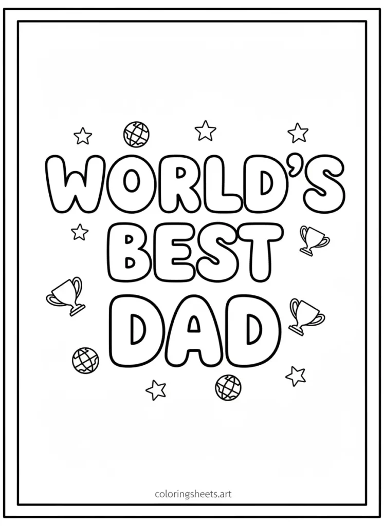 World's best dad hollow bubble letters coloring page