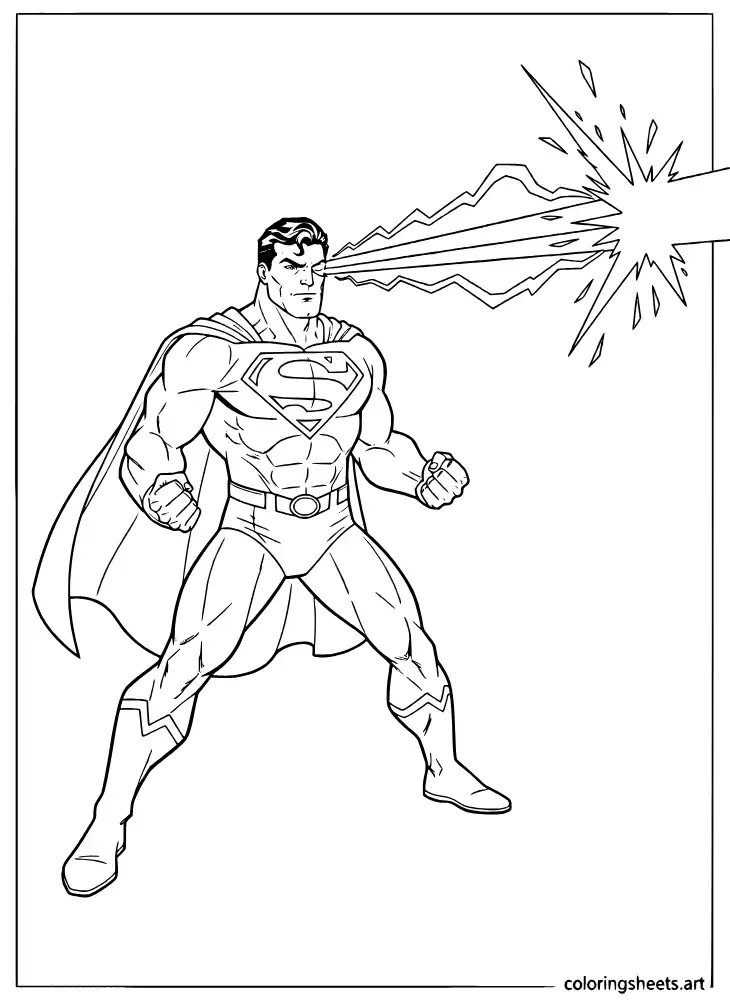 Superman firing heat vision eye beams action coloring page