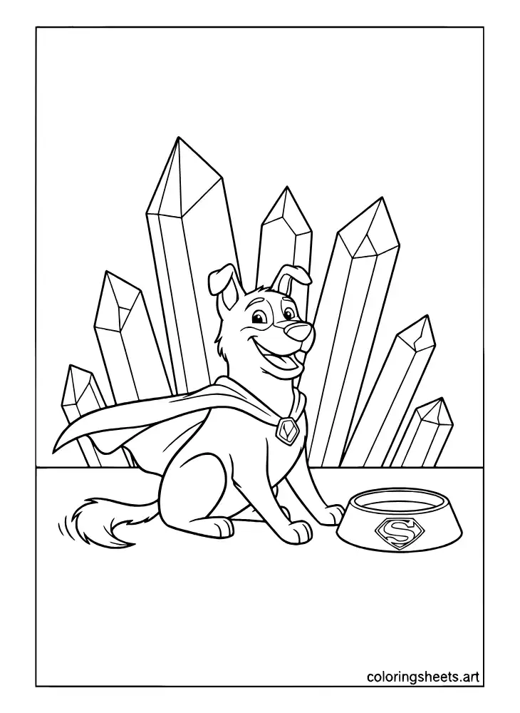 Krypto the Superdog relaxing in the Fortress of Solitude coloring page