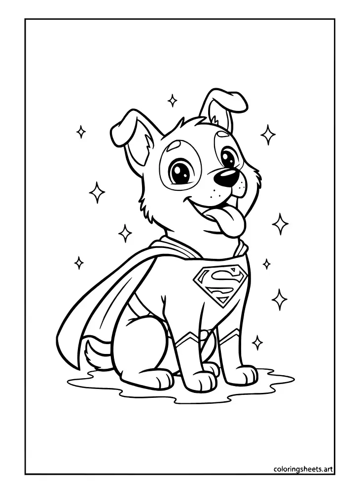 Krypto the Superdog wearing Superman costume coloring page
