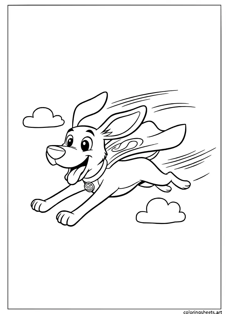 Krypto the Superdog flying with cape coloring page for kids