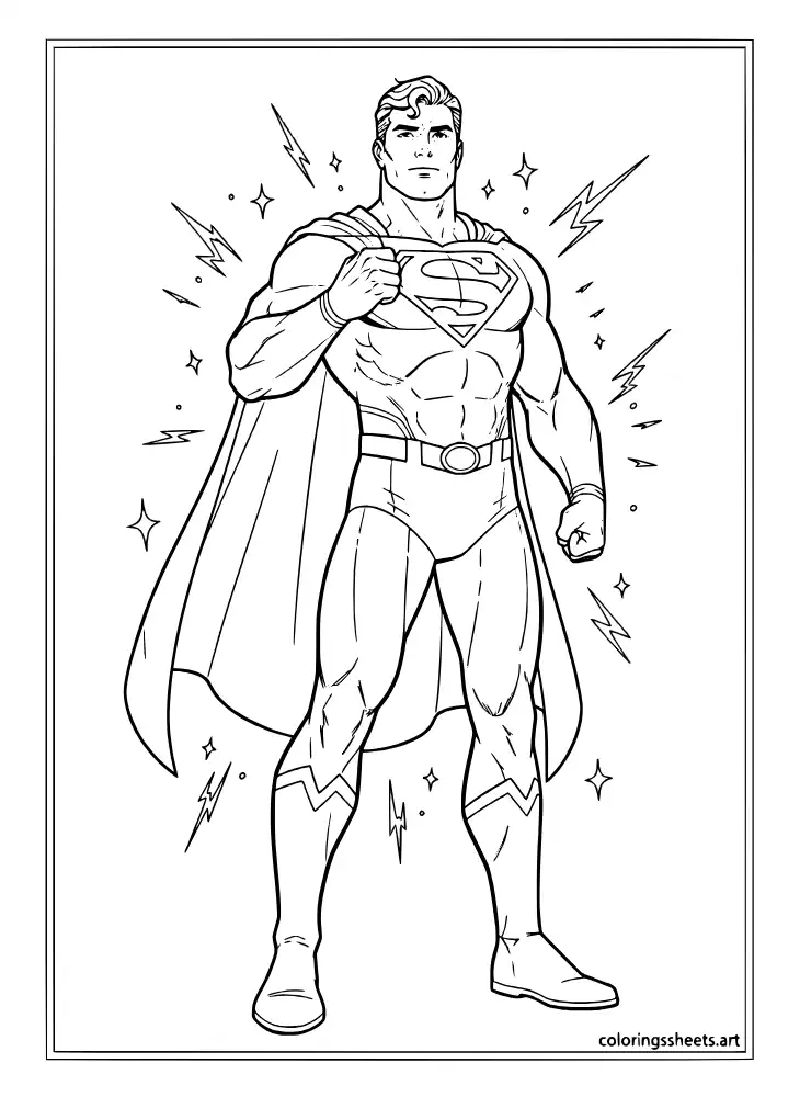 Superman suiting up ready to save the day coloring page