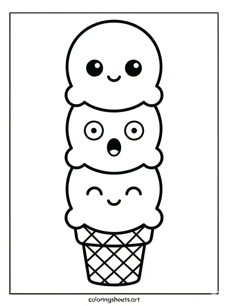 Free printable surprised triple scoop ice cream tower sheet