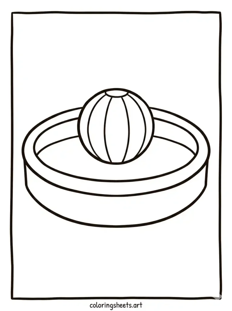 A single striped beach ball inside a simple circular toddler pool, free printable coloring sheets for toddlers coloring page