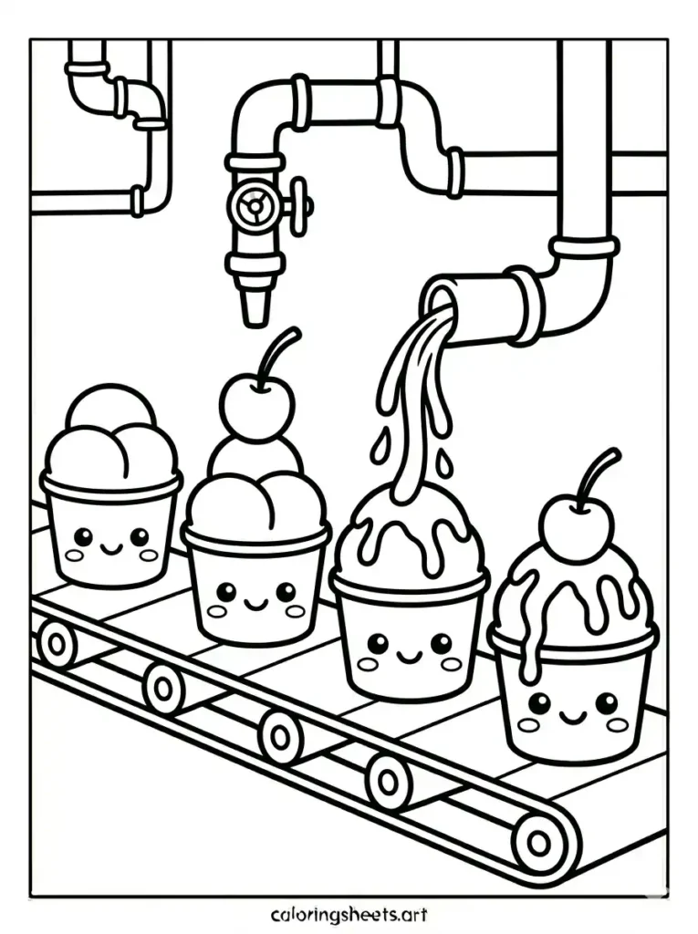 Simple ice cream printable pdf factory topping scene for adults