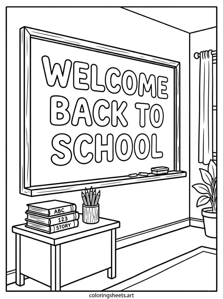 welcome blackboard corner welcome back to school coloring pages printable pdf for kids