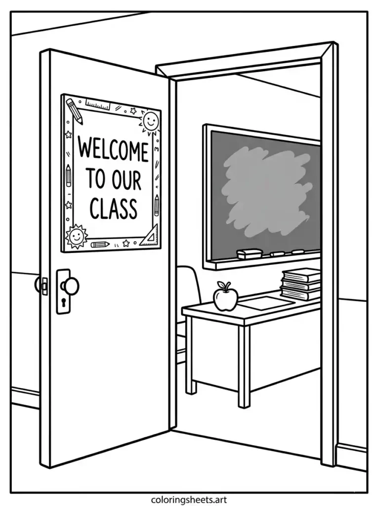 Classroom door welcome display welcome back to school coloring pages for kids printable PDF