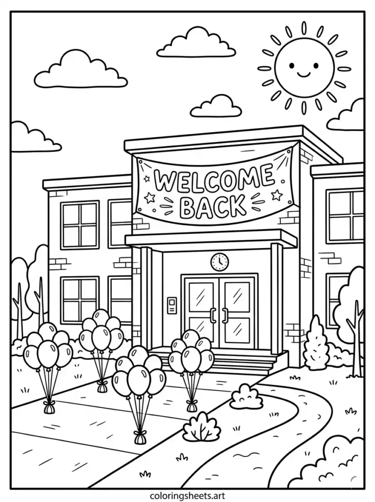 Main entrance welcome archway welcome back to school coloring pages free printable for kids