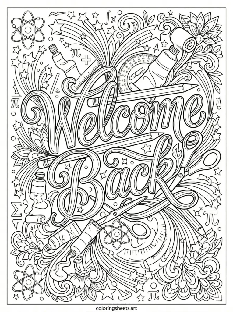 Welcome lettering collage welcome back to school coloring pages printable pdf for adults