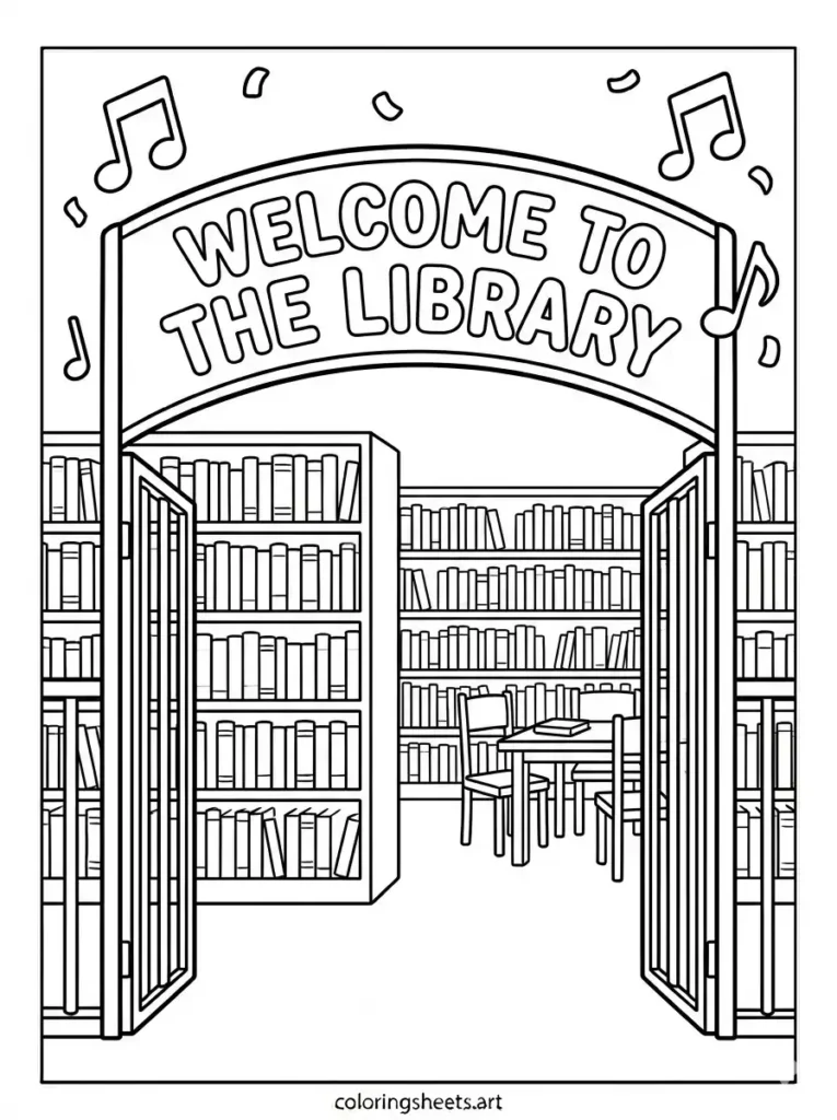 Library welcome gate welcome back to school coloring pages printable pdf for kids