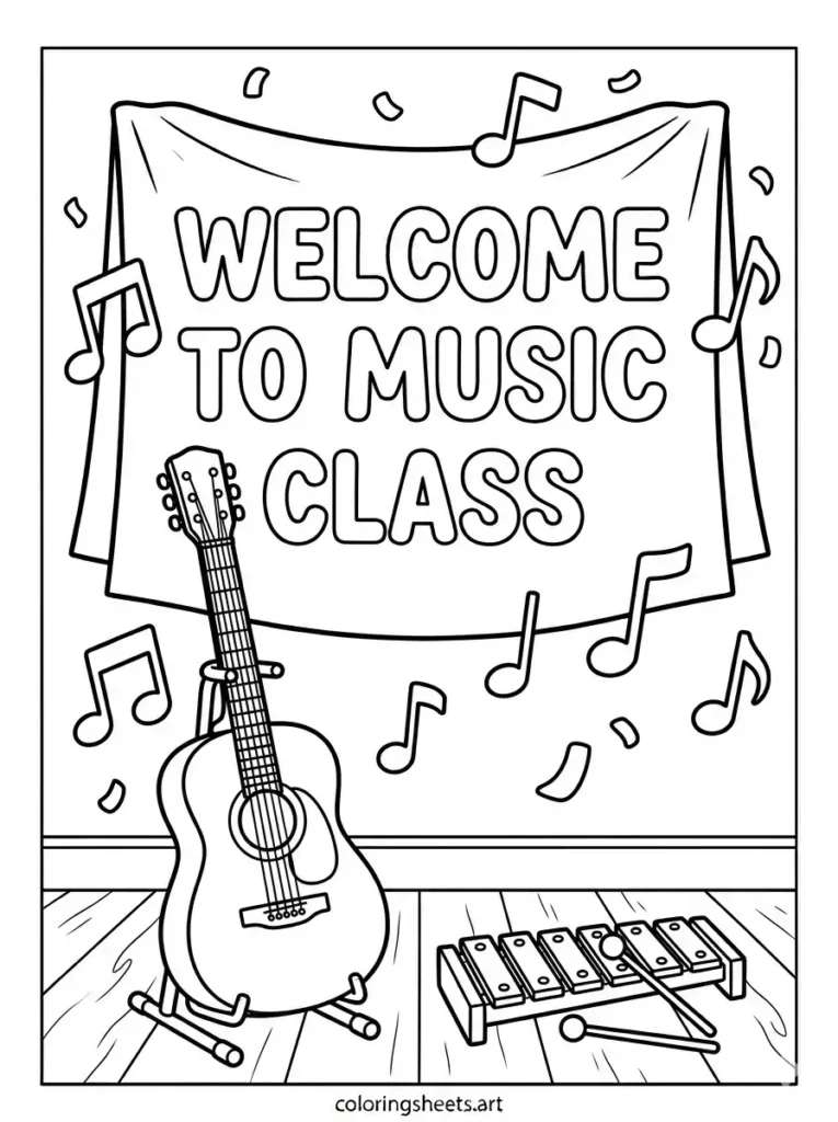 Music room welcome welcome back to school coloring pages for kids printable PDF