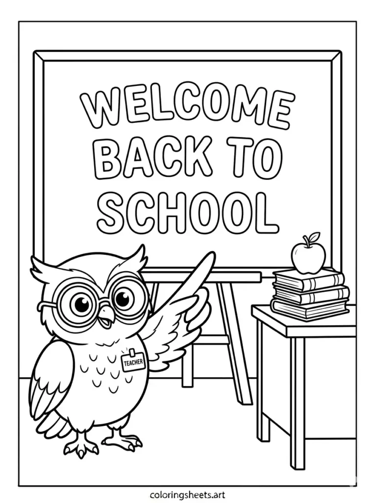 Wise owl teacher welcome back to school coloring pages free printable for kids