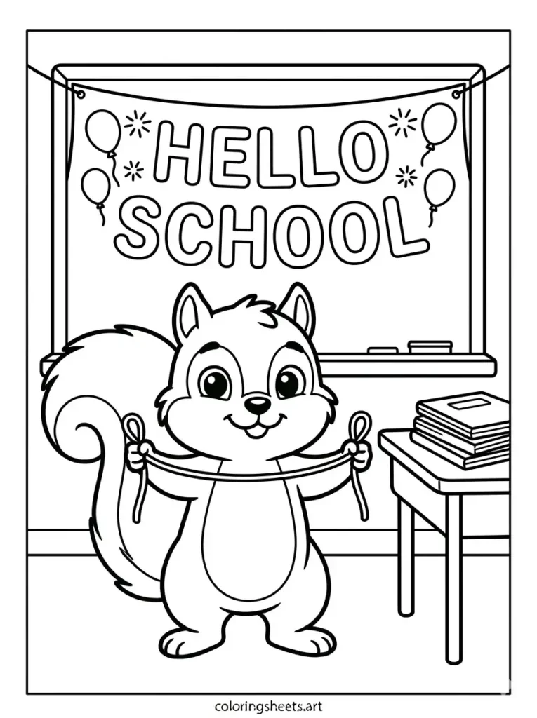 Squirrel scholar banner welcome back to school coloring pages printable pdf for kids