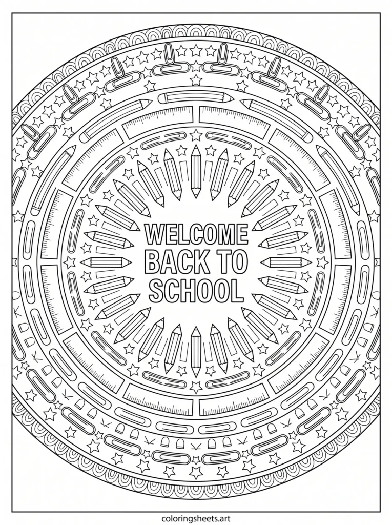Welcome message mandala welcome back to school coloring pages for adults printable PDF