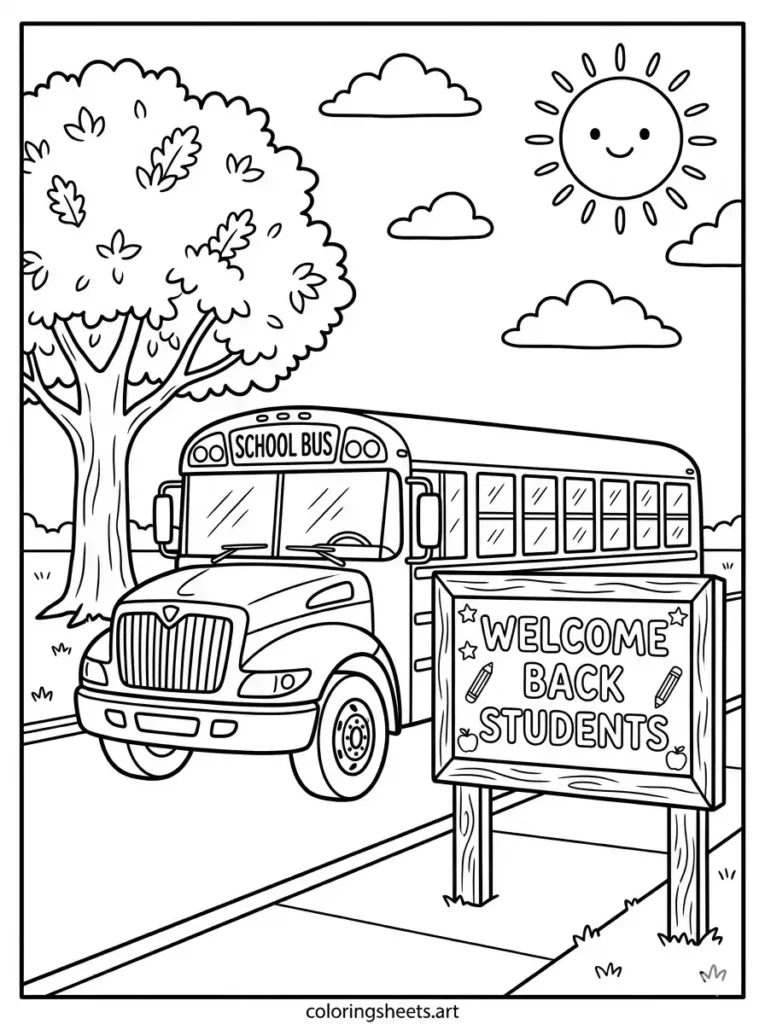 School bus welcoming station welcome back to school coloring sheets free printable for toddlers