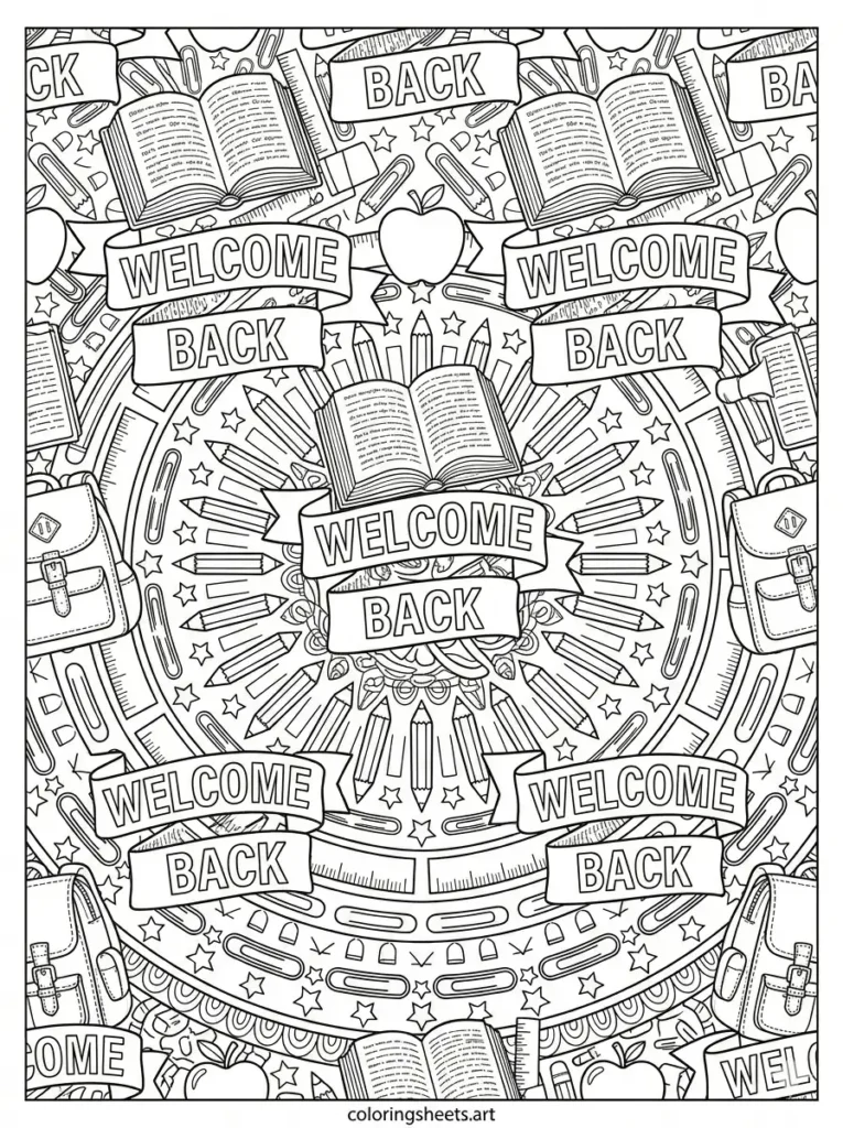Welcome banner pattern welcome back to school coloring sheets for adults free printable