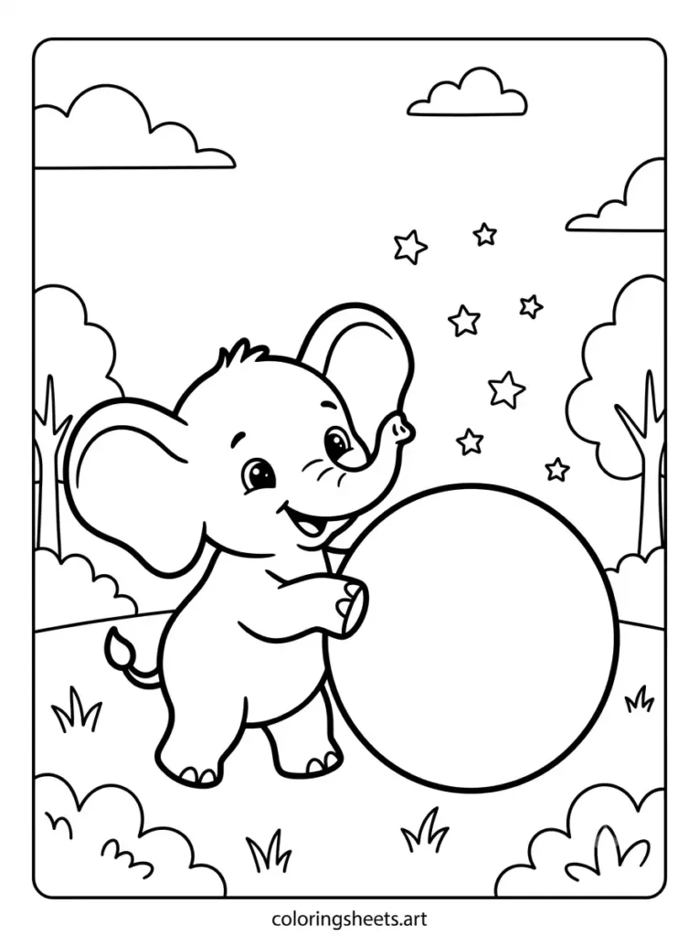 Free printable zoo animals coloring pages baby elephant playing ball for preschoolers