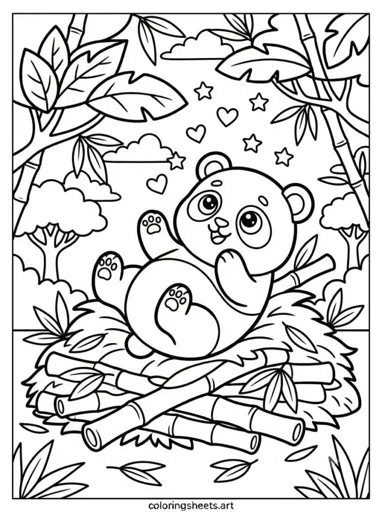Free printable zoo animals coloring pages baby panda rolling bamboo for kids