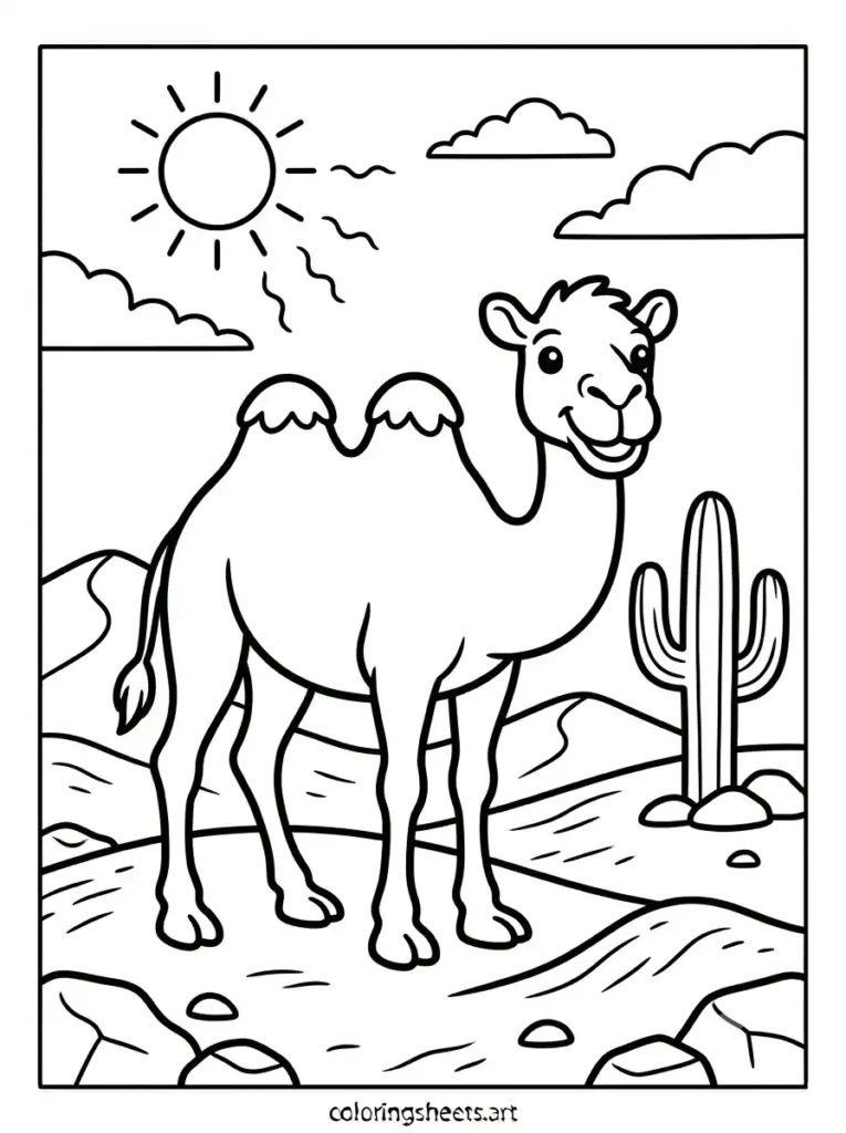 Free printable zoo animals coloring pages camel desert sand dunes for kids