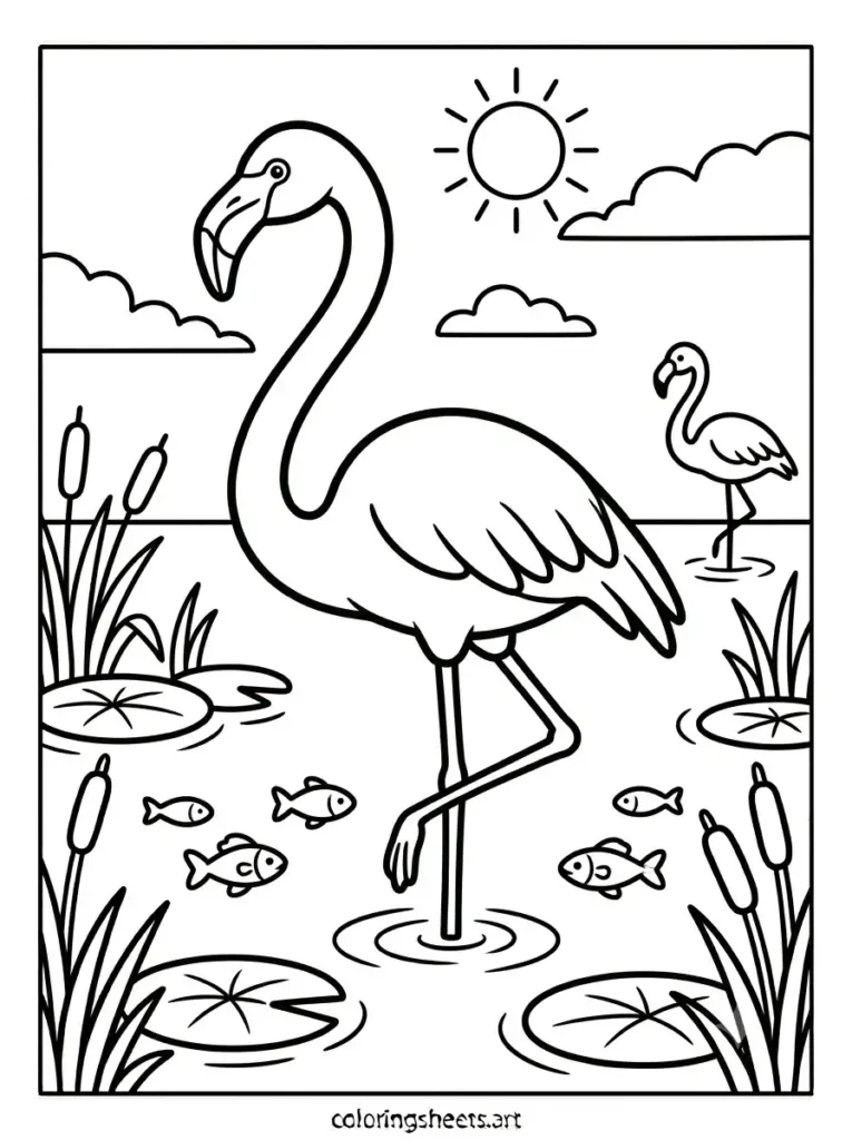 Zoo animals coloring pages flamingo standing lagoon printable for kids