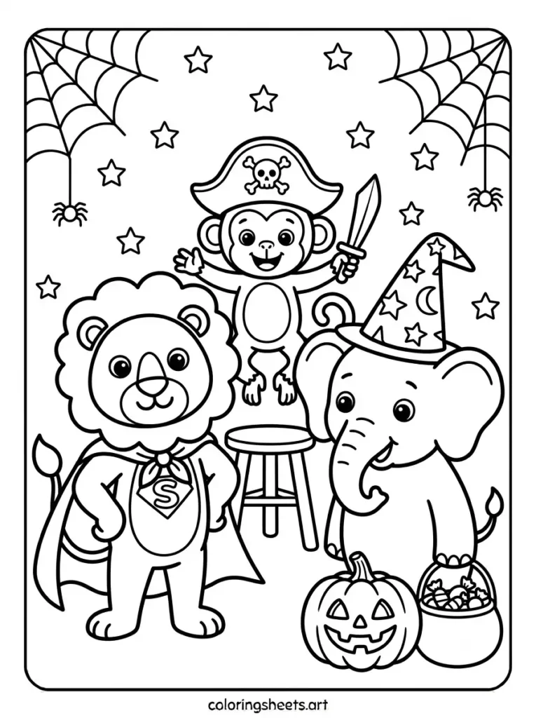 Free printable zoo animals coloring pages Halloween costume party for kids