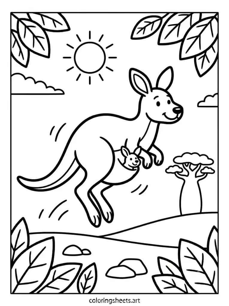 Zoo animals coloring pages kangaroo hopping Australian outback printable for kids
