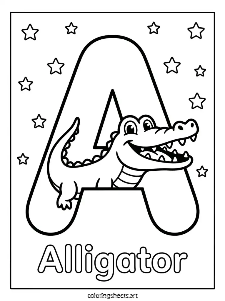 Free printable zoo animals coloring pages letter A with alligator ABC for kids