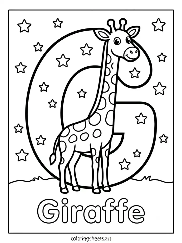 Zoo animals coloring pages letter G with giraffe ABC printable for preschoolers