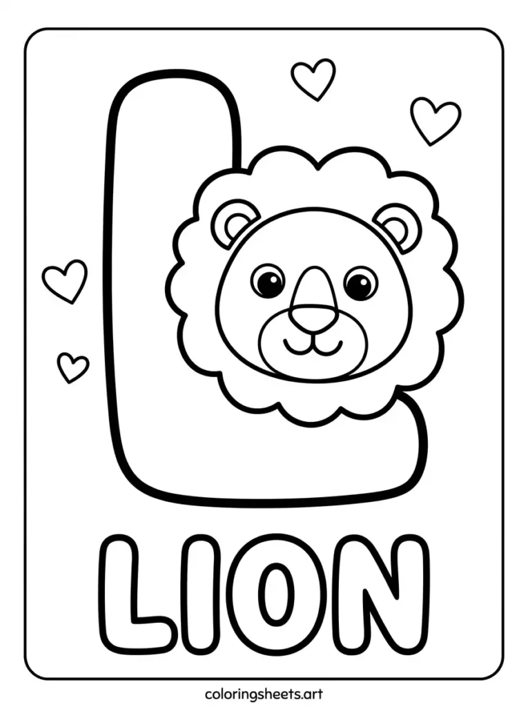 Free printable zoo animals coloring pages letter L with lion for toddlers