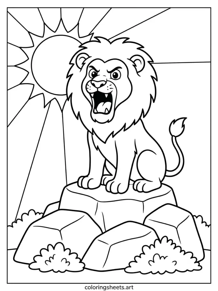 Zoo animals coloring pages lion roaring on safari rocks printable for kids