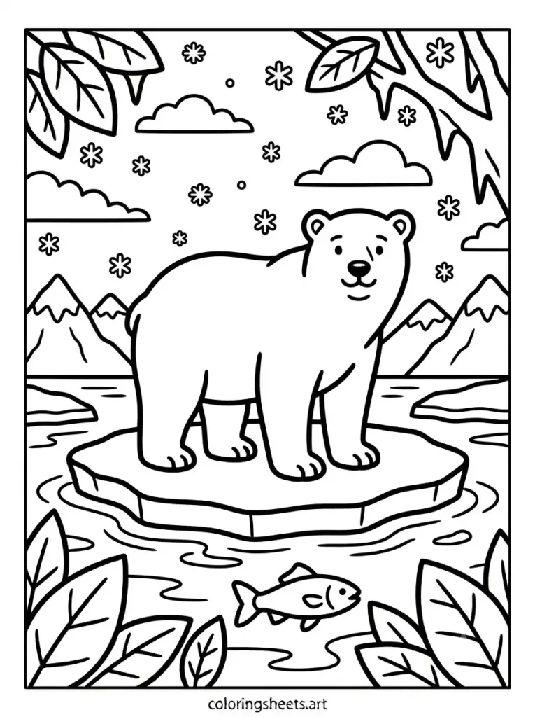 Free printable zoo animals coloring pages polar bear ice floe arctic habitat for kids