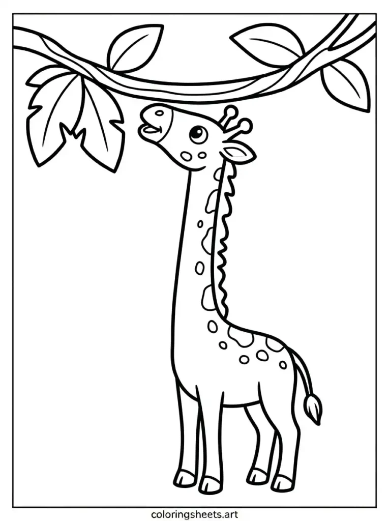Zoo animals coloring pages tall giraffe reaching leaves free printable for preschoolers
