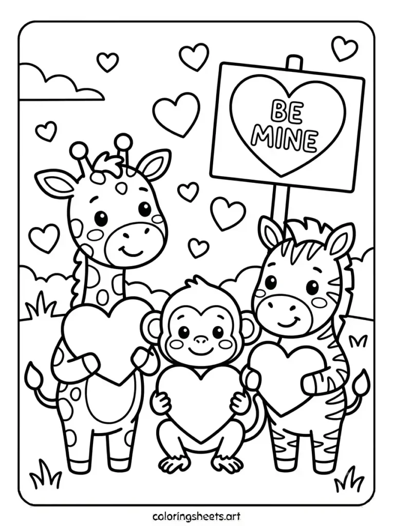 Free printable zoo animals coloring pages valentine hearts zoo for kids
