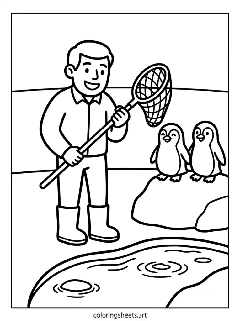 Zoo animals coloring pages zookeeper cleaning penguin pool net printable for kids